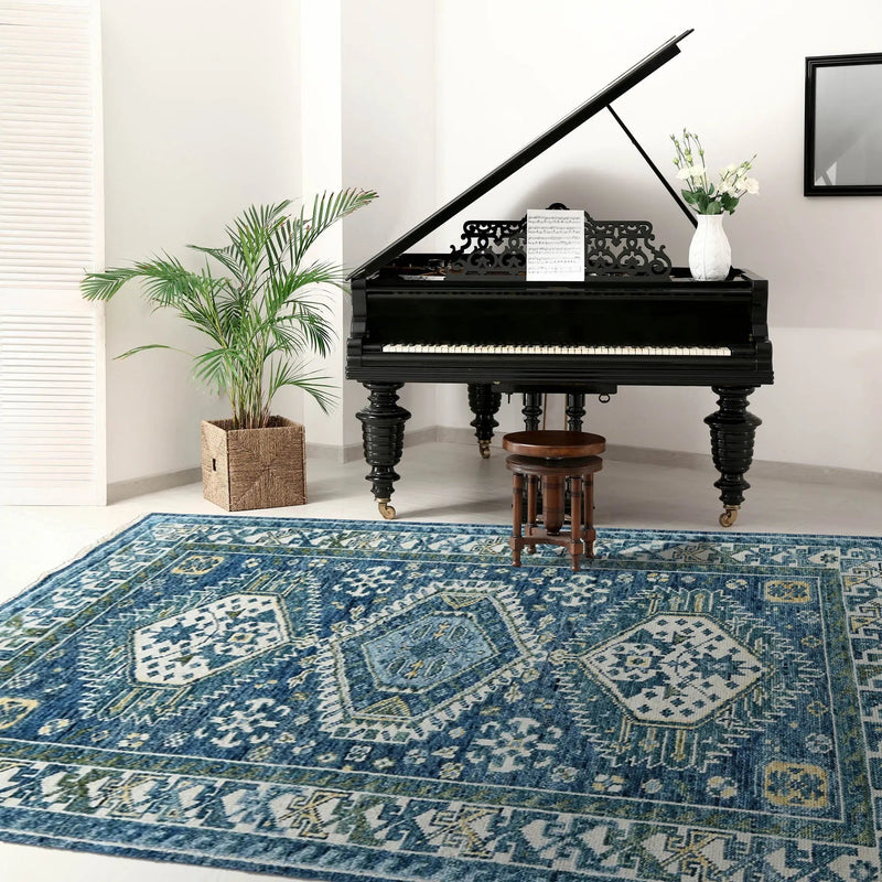 6x9 LoomBloom Blue, Ivory Hand Knotted 100% Wool Turkish Oushak Traditional Oriental Area Rug