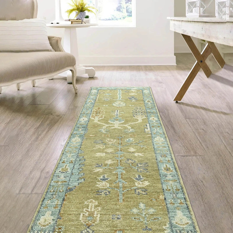 2'6x8' Runner LoomBloom Green Hand Knotted 100% Wool Oushak Arts & Crafts Oriental Area Rug