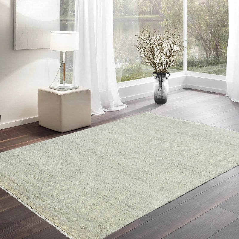 5x7 Gray, Beige Hand Knotted Abstract Tibetan 100% Wool Modern & Contemporary Oriental Area Rug