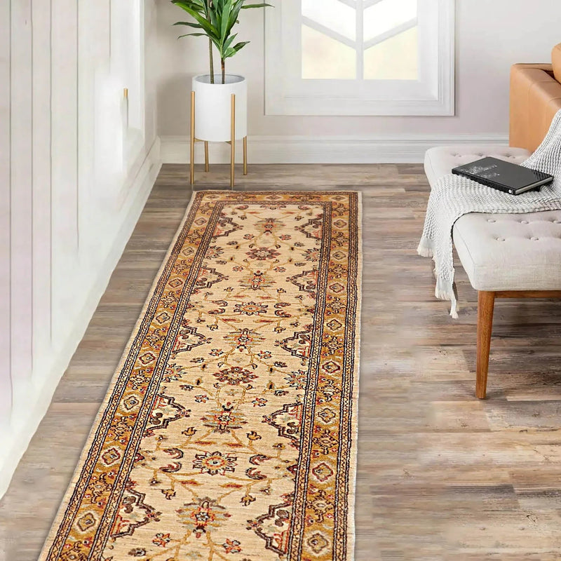 2'11''x13'8'' Runner Beige,Gold Hand Knotted Persian 100% Wool Chobi Peshawar Traditional  Oriental Area Rug