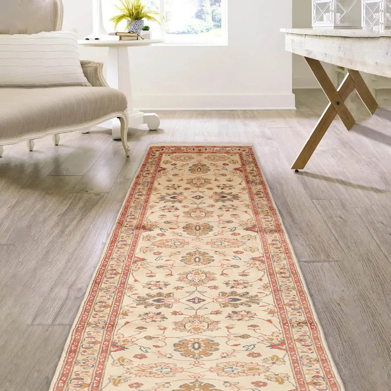 3'1''x22'6'' Runner Beige,Coral Hand Knotted Persian 100% Wool Chobi Peshawar Traditional  Oriental Area Rug