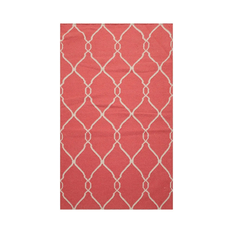 4x6 Coral, Beige Hand Knotted Flatweave Kilim 100% Wool Kilim Modern & Contemporary Oriental Area Rug