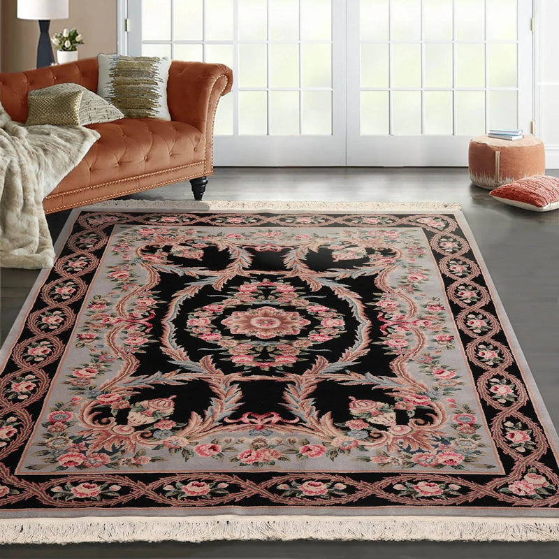 6x9 Black, Powder Blue Hand Knotted Aubusson Savonnerie 100% Wool Asmara Traditional  Oriental Area Rug