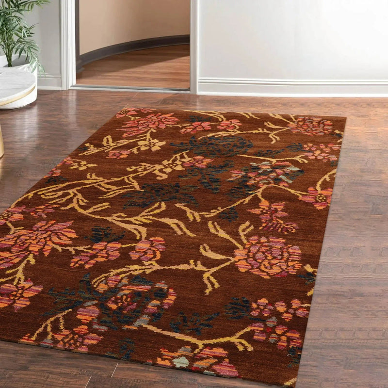 4x6 Brown,Gold Hand Knotted Tibetan 100% Wool Michaelian & Kohlberg Traditional  Oriental Area Rug