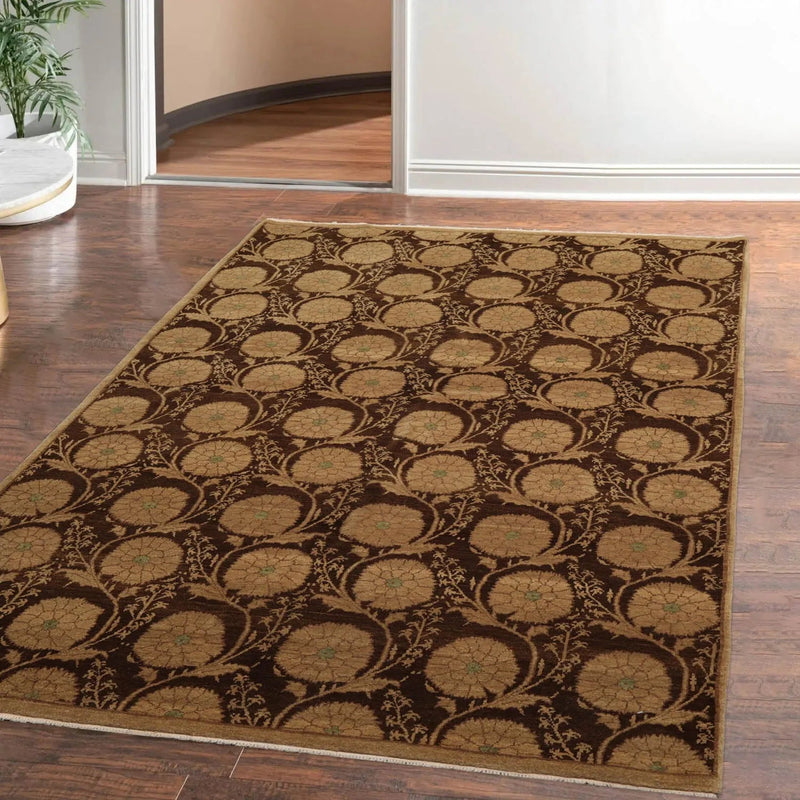 5x7 Brown,Moss Hand Knotted Tibetan 100% Wool Michaelian & Kohlberg Modern & Contemporary Oriental Area Rug