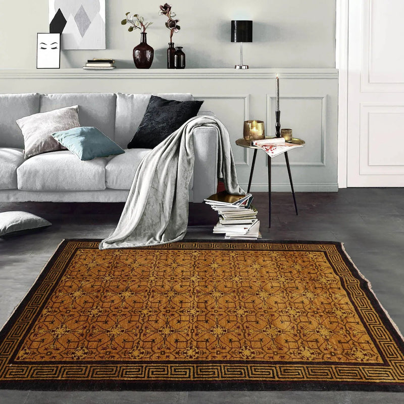 3x5 Gold, Charcoal Hand Knotted Tibetan 100% Wool Michaelian & Kohlberg Traditional Oriental Area Rug