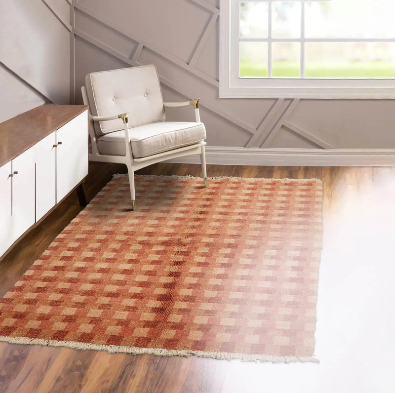 4x6 Peach, Rust Hand Knotted Tibetan 100% Wool Michaelian & Kohlberg Modern & Contemporary Oriental Area Rug