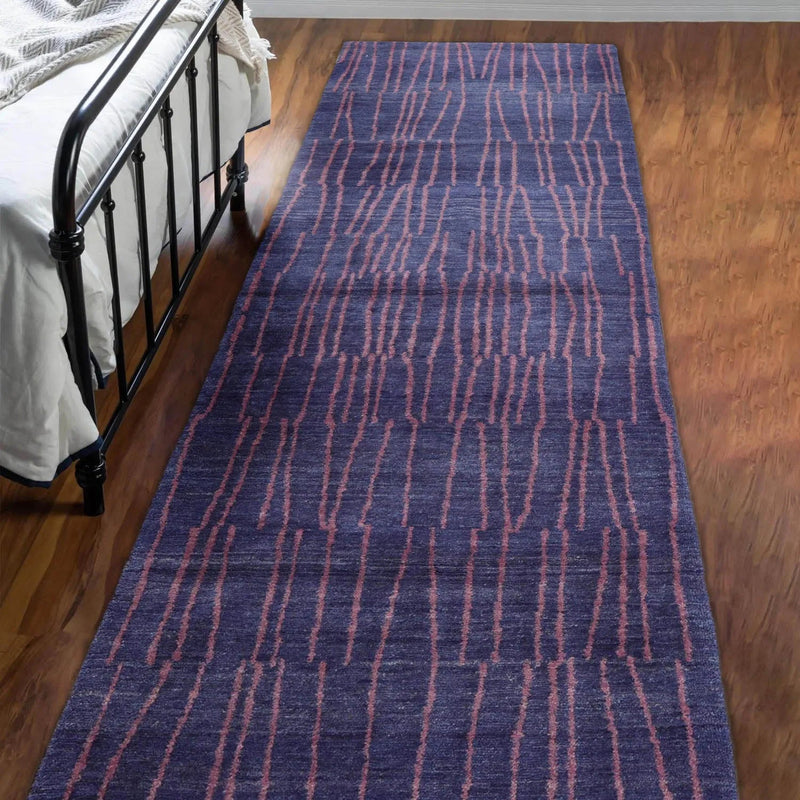 3'2''x10'2'' Runner Blue, Lavander Hand Knotted Tibetan 100% Wool Michaelian & Kohlberg Modern Oriental Area Rug