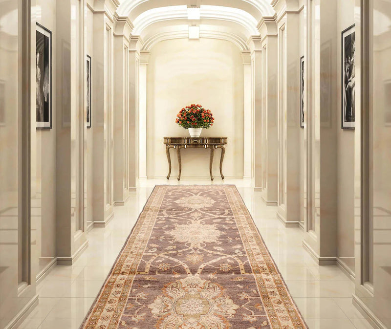 2'7"x7'10" Runner Gray, Beige Hand Knotted 100% Wool Peshawar Traditional Oriental Area Rug