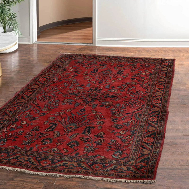 4x6 Red Vintage Saroukk Hand Knotted Traditional Wool Area Rug