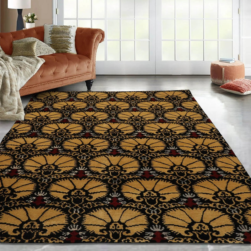 4x6 Black Hand Knotted Tibetan 100% Wool Art Deco Oriental Area Rug