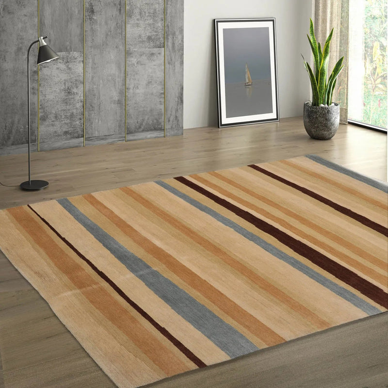 4x6 Beige, Tan Hand Knotted Tibetan 100% Wool Modern & Contemporary Oriental Area Rug