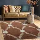 3x5 Brown Hand Knotted Tibetan Transitional Trellis Floral Wool & Silk Oriental Area Rug