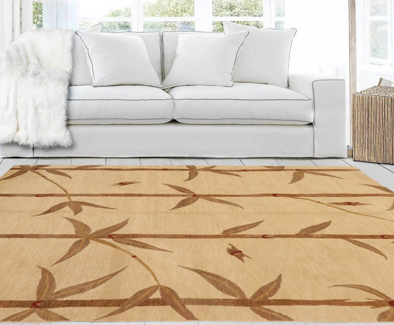 5x8 Beige Hand Knotted Tibetan Transitional Floral Wool Oriental Area Rug