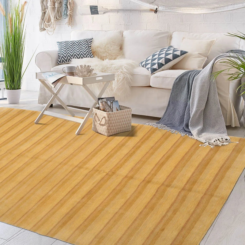 6x9 Gold Hand Knotted Tibetan Modern Striped Wool Oriental Area Rug