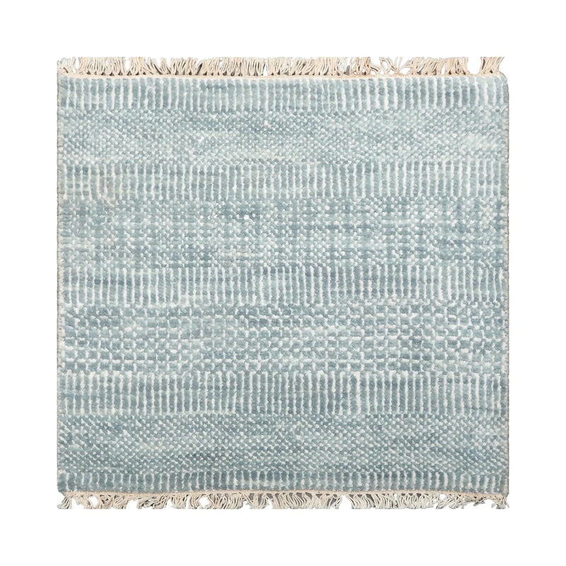 2'x2' Ivory Hand Knotted Tibetan Modern Wool and Bamboo Silk Oriental Area Rug