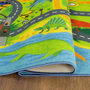KC Cubs 8x10 Dinosaur Toy Car Dino Road Rug – Educational Play Mat Carpet for Kids, Toddlers, Nursery, Classroom, Playroom, Baby Daycare, Boys & Girls by TinyTreasures Baby Boutique