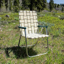 Lawn Chair USA Folding Aluminum Outdoor Patio Lawn Chair | Heavy-Duty Webbed Chairs for Camping, Sports, Beach, Yard & Tailgating | Lightweight Portable | Classic - Charleston Tan with Green Arms by GreenHaven Gardens