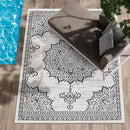 CAMILSON Outdoor Rug, 8x10 Medallion White Black Modern Area Rugs for Indoor and Outdoor Patios, Kitchen and Hallway Mats, Washable Porch Deck Outside Carpet (Medallion White, 8 x 10) by GreenHaven Gardens