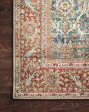 Loloi Layla Collection LAY-04 Ocean/Rust 2'-6" x 9'-6" .13" Thick Runner Rug, Soft, Durable, Vintage Inspired, Distressed, Low Pile, Non-Shedding, Easy Clean, Printed, Living Room Rug by CozyNest Decor