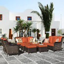 ovios 8 Pieces Patio Furniture Set, Outdoor Wicker Sofas with 2 Chairs, 4 Ottomans and Comfy Cushions, All Weather High Back Couch Set for Deck Porch, Brown Rattan, Orange Red by GreenHaven Gardens