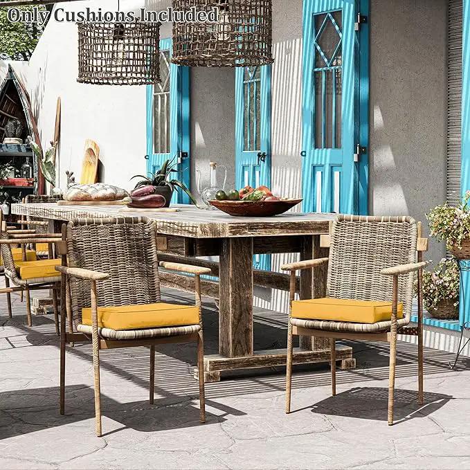 Patio Chair Cushions 17 X 16 X 3 Inch Waterproof Outdoor Seat Cushions for Patio Furniture, Outdoor Sofa Couch Pads with Ties & Handle, Set of 2, Yellow, photo 7 of 7