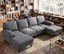 LINSY HOME Sectional Couch, 111'' W Corduroy U Shaped Sofa with Sleepable Armrests, 4 Seat Couch with Double Chaises, Deep Sofa for Living Room, Grey