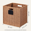 UBBCARE 4 Pack Wicker Basket, 12×12 Storage Cubes with Label, Foldable Cube Storage Bin with Handle, Square Storage Basket for Shelves, Woven Paper Rope Basket for Organizing, Caramel by GreenHaven Gardens