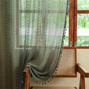 Sutuo Home Boho Curtains for Bedroom Living Room 72 inches Long, Crochet Lace Sheer Bohemian Hollow Knitted with Tassels, Privacy Vintage Farmhouse, Rod Pocket 1 Panel 59" W x 72" L,Olive Green by CozyNest Decor