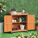Yaheetech Garden Potting Bench Table - Outdoor Garden Patio Wooden Storage Cabinet & Solid Wood Planting Work Bench with Large Space Storage & Metal-Plated Tabletop, Brown by GreenHaven Gardens