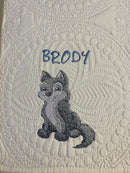 Personalized Baby Blanket Quilt | Monogrammed Blankets for Boys and Girls | Embroidered Baby Gifts | (Wolf) by TinyTreasures Baby Boutique