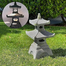Galt International 2 Tier Pagoda Garden Statue LED Solar Powered Light 26" Tall Outdoor Zen Garden Lantern Landscape Lawn Asian Pagoda Stupa Decor Grey Resin by CozyNest Decor