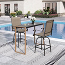 Sophia & William Outdoor Bar Set, Patio Bar Table and Chairs Set, Bar Height Patio Set - 2 x Swivel Bar Chairs(Brown), 1 x Rectangular Bar Table(Larimar Desktop) by CozyNest Decor