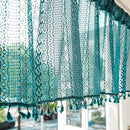 Sutuo Home Boho Valance Curtains for Kitchen Crochet Lace Sheer Bohemian Hollow Knitted with Tassels, Privacy Vintage Rustic Farmhouse Drapes, Rod Pocket 1 Panel 59" W x 18" L, Turquoise by CozyNest Decor