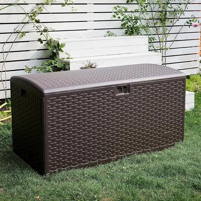 Amazon Basics Outdoor Organization & Storage Deck Box with Lid, 99 Gallon, Brown, photo 8 of 9