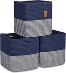 NaturalCozy Storage Cubes 11 Inch Cotton Rope Woven Baskets for Organizing, 3-Pack | Cube Storage Bin | Square Storage Baskets for Shelves Organizer, Classroom, Kids Toy Bins, Closet, Baby Nursery by TinyTreasures Baby Boutique