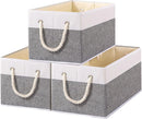 Yawinhe Foldable Storage Baskets for Shelves, Fabric Storage Cubes with Rope Handle, Closet Organizers for Clothes, 3-Pack, 14.96''Lx9.84''Wx8.26''H, White/Grey by TinyTreasures Baby Boutique
