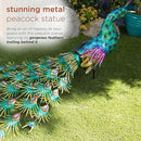 Alpine Corporation HEH378 Metal Jumbo Sized Majestic Peacock Decor, Elegant Garden & Patio Bird Statue, 33" H, Blue by GreenHaven Gardens