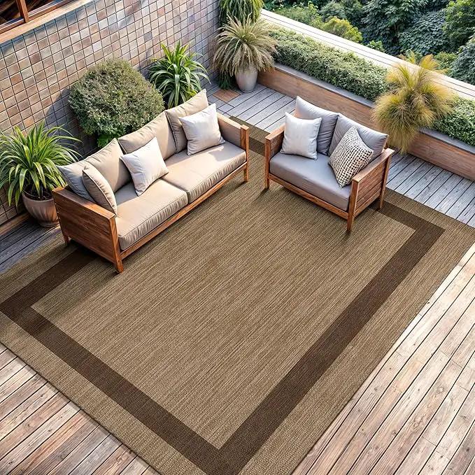 CAMILSON Outdoor Rug 8x10 - Modern Outside Rugs for Patios Porches Waterproof Durable Washable Non-Shedding, Easy-to-Clean Indoor Outdoor Area Carpet (8 x 10, Bordered - Jute), photo 8 of 9