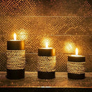 IYARA CRAFT Tealight Candle Holders with Tray – Set of 3 Handmade Wooden Candle Holders with Natural Rope Accent – Rustic Black Decor for Table Centerpiece, Office or Gift by CozyNest Decor