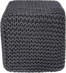 REDEARTH Cube Pouf Foot Stool Ottoman - Hand Knitted Coffee Table - Cotton Cord Boho Pouffe - Home Décor Poof - Stuffed Footrest for Living Room - Bedroom - Patio (16" x 16" x 16") - Dark Gray by CozyNest Decor