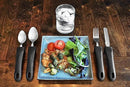 Adaptive Eating Utensils by Celley for Elderly, Handicapped | 4pc Easy Grip Silverware Stainless Steel Knife, Fork, 2 Spoons – (Black) by CozyNest Decor