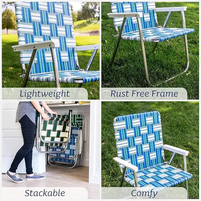 Lawn Chair USA Folding Aluminum Outdoor Patio Lawn Chair | Heavy-Duty Webbed Chairs for Camping, Sports, Beach, Yard & Tailgating | Lightweight Portable | Magnum - Sea Island with White Arms, photo 5 of 5