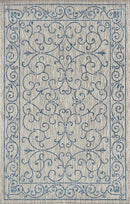 JONATHAN Y SMB106C-9 Charleston Vintage Filigree Textured Weave Indoor Outdoor Area Rug Classic Coastal Easy Cleaning Bedroom Kitchen Backyard Patio Non Shedding, 9 X 12, Gray/Navy by GreenHaven Gardens