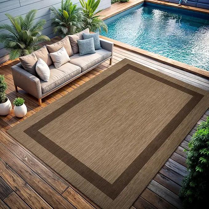 CAMILSON Outdoor Rug 8x10 - Modern Outside Rugs for Patios Porches Waterproof Durable Washable Non-Shedding, Easy-to-Clean Indoor Outdoor Area Carpet (8 x 10, Bordered - Jute), photo 4 of 9