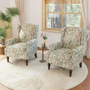 Lumibee Wingback Accent Chair, 2 Set High Back Floral Armchairs in Fabric,Comfy Upholstered Reading Single Sofa Chairs with Solid Wood Legs for Living Room,Bedroom,Office-Bird by CozyNest Decor