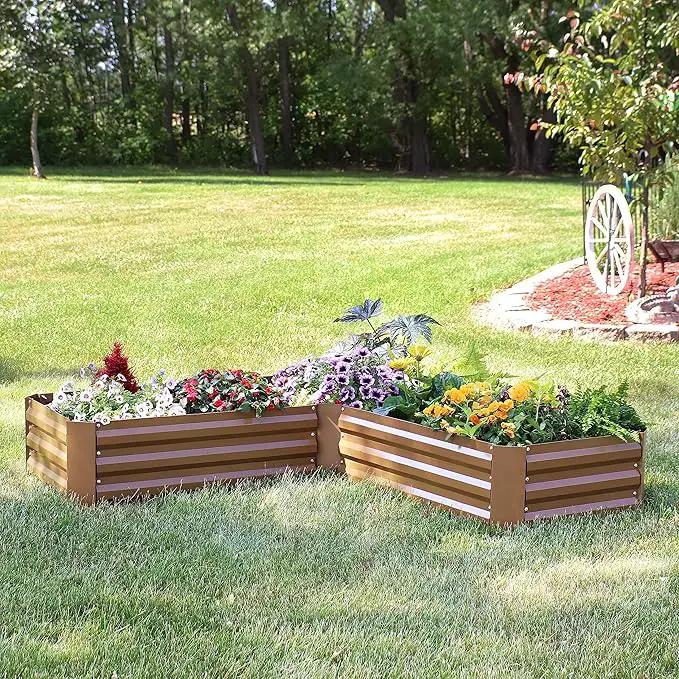 Sunnydaze 11.75" H Raised Metal Garden Bed - Galvanized Raised Garden Bed Outdoor for Vegetables and Flowers - Brown - L-Shaped, photo 7 of 9