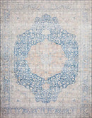Loloi Layla Collection LAY-07 Blue/Tangerine 3'-6" x 5'-6" .13" Thick Accent Rug, Soft, Durable, Vintage Inspired, Distressed, Low Pile, Non-Shedding, Easy Clean, Printed, Living Room Rug by CozyNest Decor