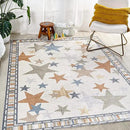 JONATHAN Y Machine-Washable Ivory/Blue/Orange Indoor Area Rug, 4x6, Star Gazer Geometric, Border, Kids & Novelty, Classic, Bedroom, Kitchen, Living Room, Easy-Cleaning, Non-Shedding (KDW100A-4) by CozyNest Decor