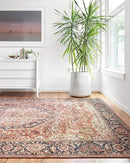 Loloi Layla Collection LAY-08 Red/Navy 5'-0" x 7'-6" .13" Thick Area Rug, Soft, Durable, Vintage Inspired, Distressed, Low Pile, Non-Shedding, Easy Clean, Printed, Living Room Rug by CozyNest Decor